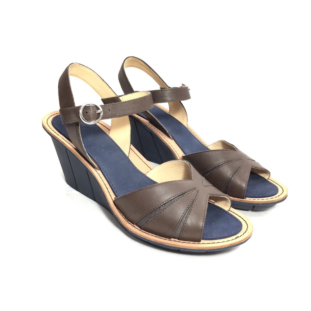 CAMPER Brown Leather Wedge Sandals w/ Blue Soles